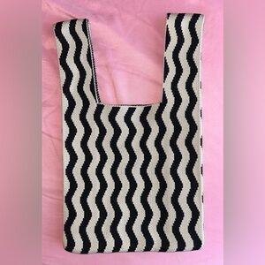 Black & Cream Wavy Knit Tote Bag | Stretch Fabric | Handmade Look | Minimalist